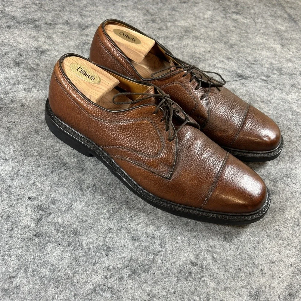 Allen Edmonds Becker Dress‎ Shoes 9.5 D Brown Pebbled Leather Cap Toe USA Made
